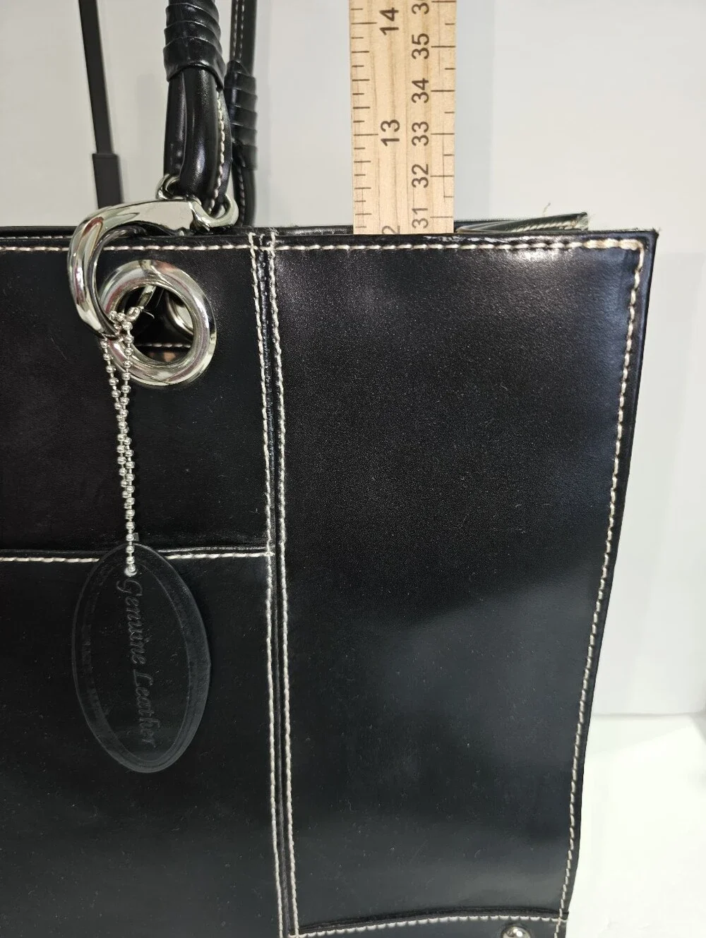 Wilsons Leather Black Leather Tote Bag with Contrast Stitching